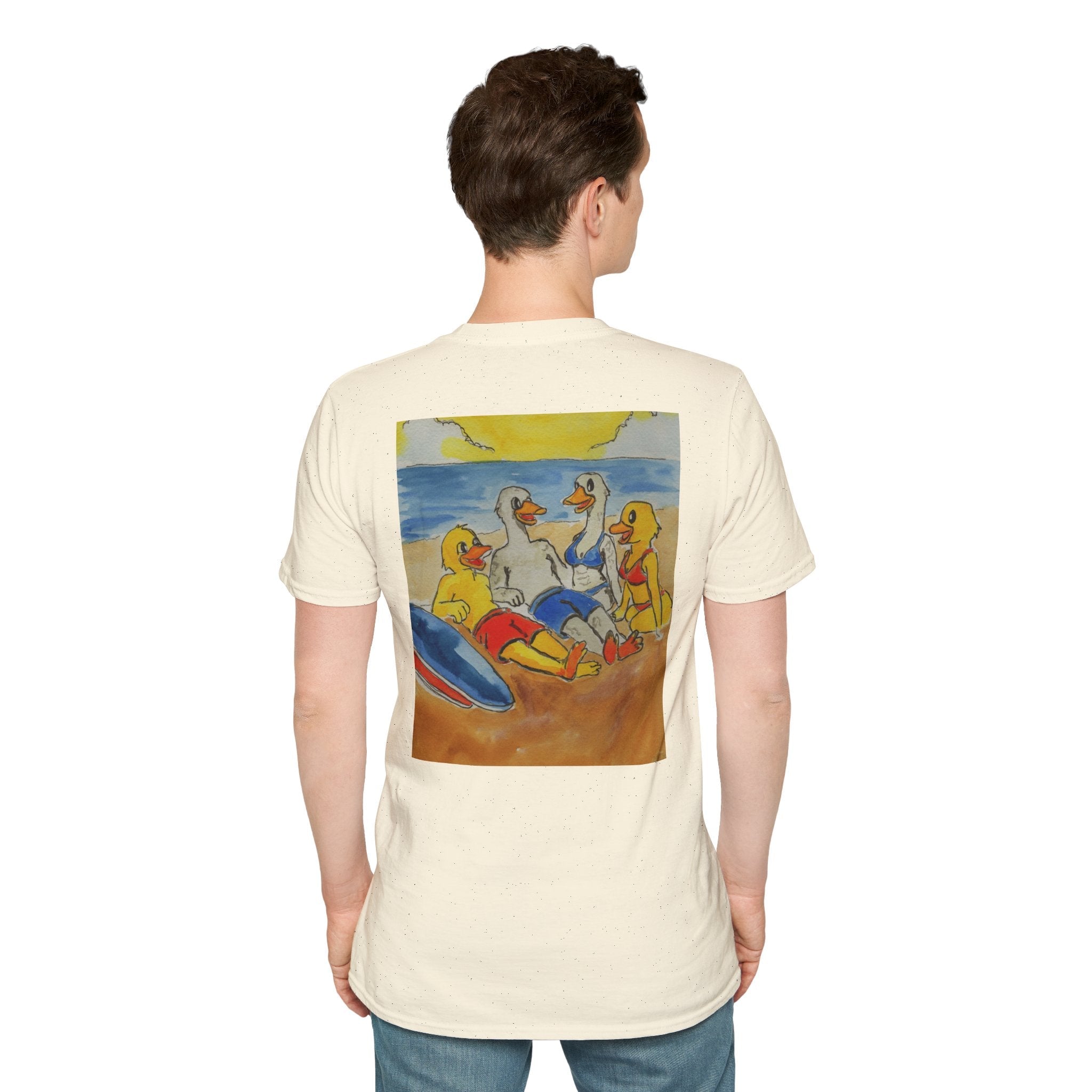 “Beach Day – Robert & Crew” Premium Tee T-Shirt hand painted duck art card, collectible mini art, travel souvenir, cruise gift idea - The Duck & Compass Society