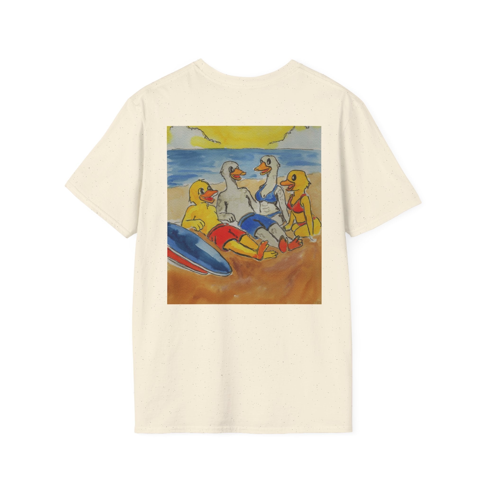 “Beach Day – Robert & Crew” Premium Tee T-Shirt hand painted duck art card, collectible mini art, travel souvenir, cruise gift idea - The Duck & Compass Society