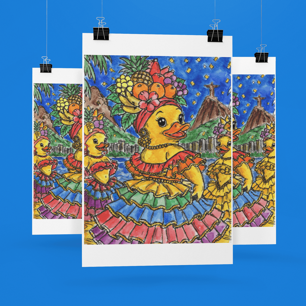 Carnival in Rio – Original Watercolor Duck Painting collectible card hand painted duck art card, collectible mini art, travel souvenir, cruise gift idea - The Duck & Compass Society