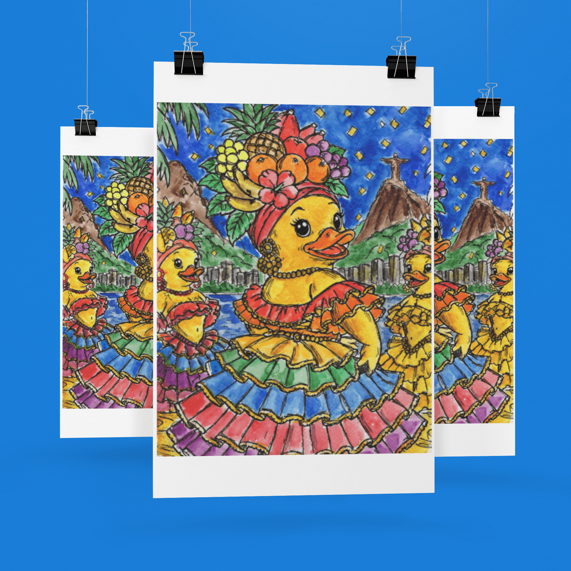 Carnival in Rio – Original Watercolor Duck Painting collectible card hand painted duck art card, collectible mini art, travel souvenir, cruise gift idea - The Duck & Compass Society