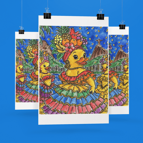 Carnival in Rio – Original Watercolor Duck Painting collectible card hand painted duck art card, collectible mini art, travel souvenir, cruise gift idea - The Duck & Compass Society