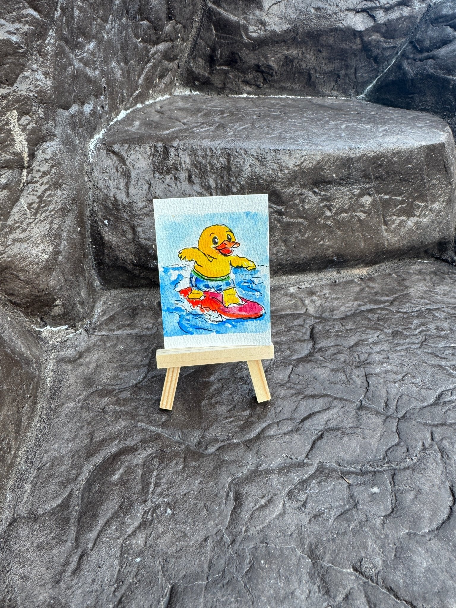 “Catch the Wave” — Original Hand - Painted Duck hand painted duck art card, collectible mini art, travel souvenir, cruise gift idea - The Duck & Compass Society