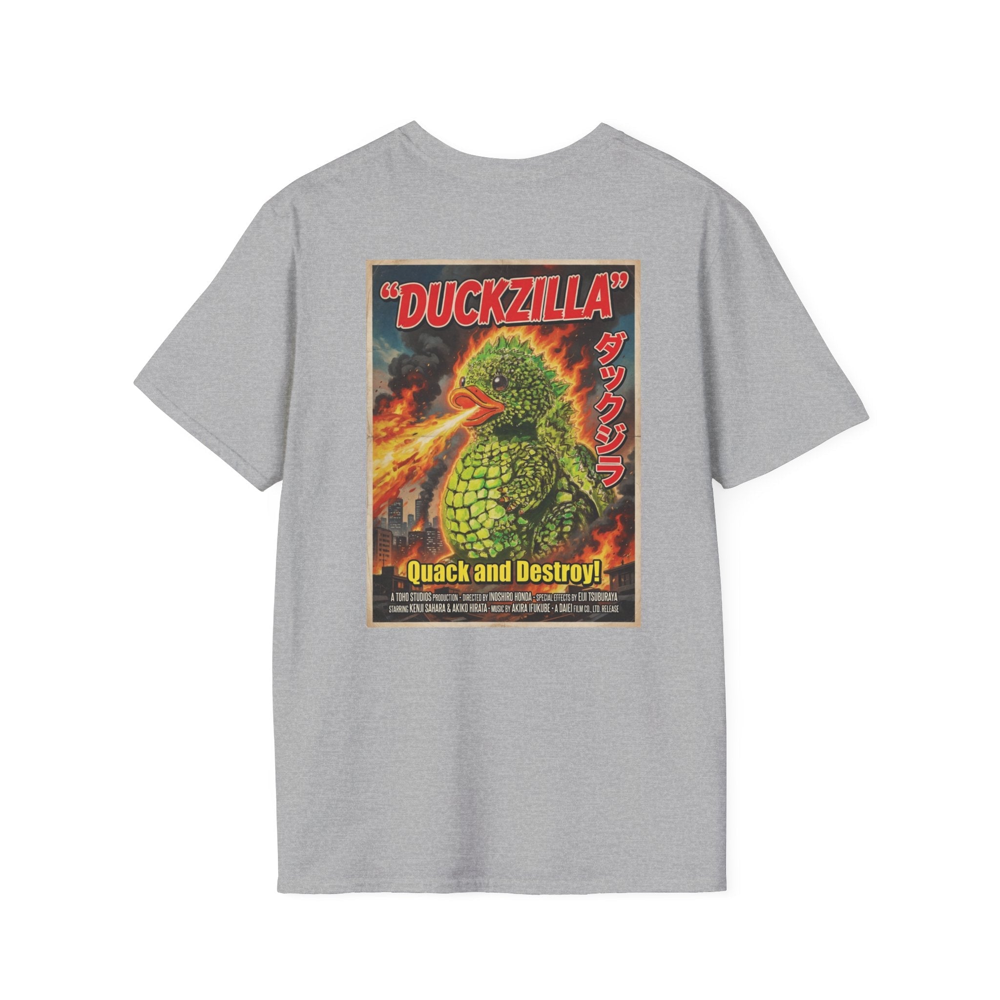 Duckzilla Retro Kaiju T-Shirt – Vintage Japanese Monster Movie Duck Graphic Tee T-Shirt hand painted duck art card, collectible mini art, travel souvenir, cruise gift idea - The Duck & Compass Society
