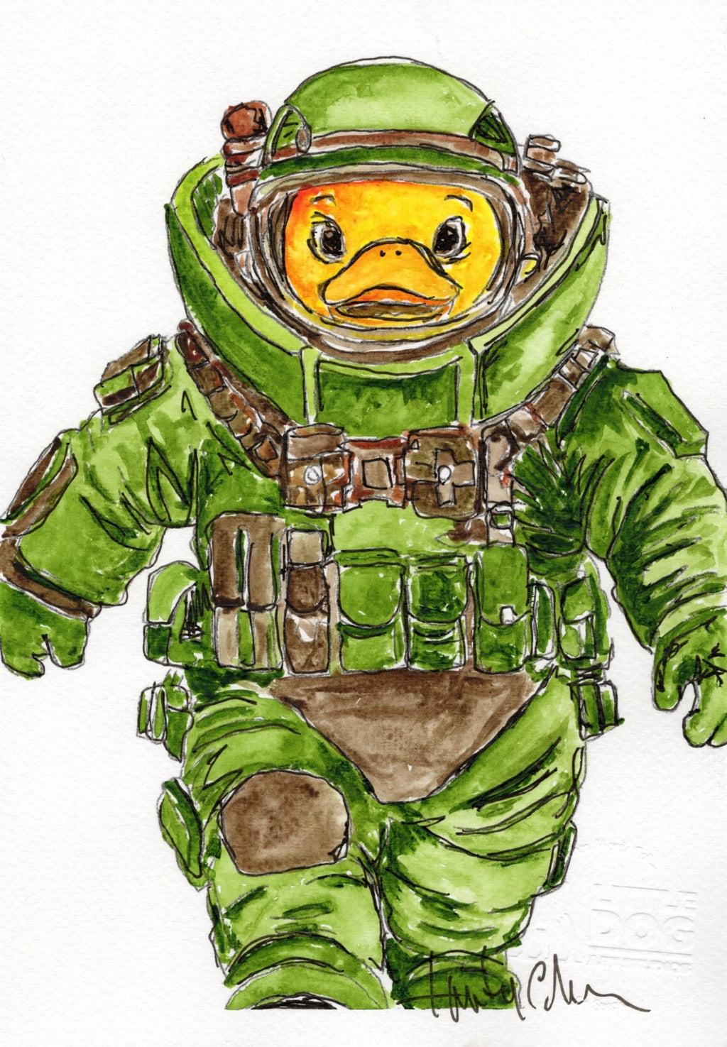 Founder Duck – Original Watercolor EOD Duck Painting collectible card hand painted duck art card, collectible mini art, travel souvenir, cruise gift idea - The Duck & Compass Society