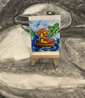 “Gone Fishing” — Original Hand - Painted Duck hand painted duck art card, collectible mini art, travel souvenir, cruise gift idea - The Duck & Compass Society