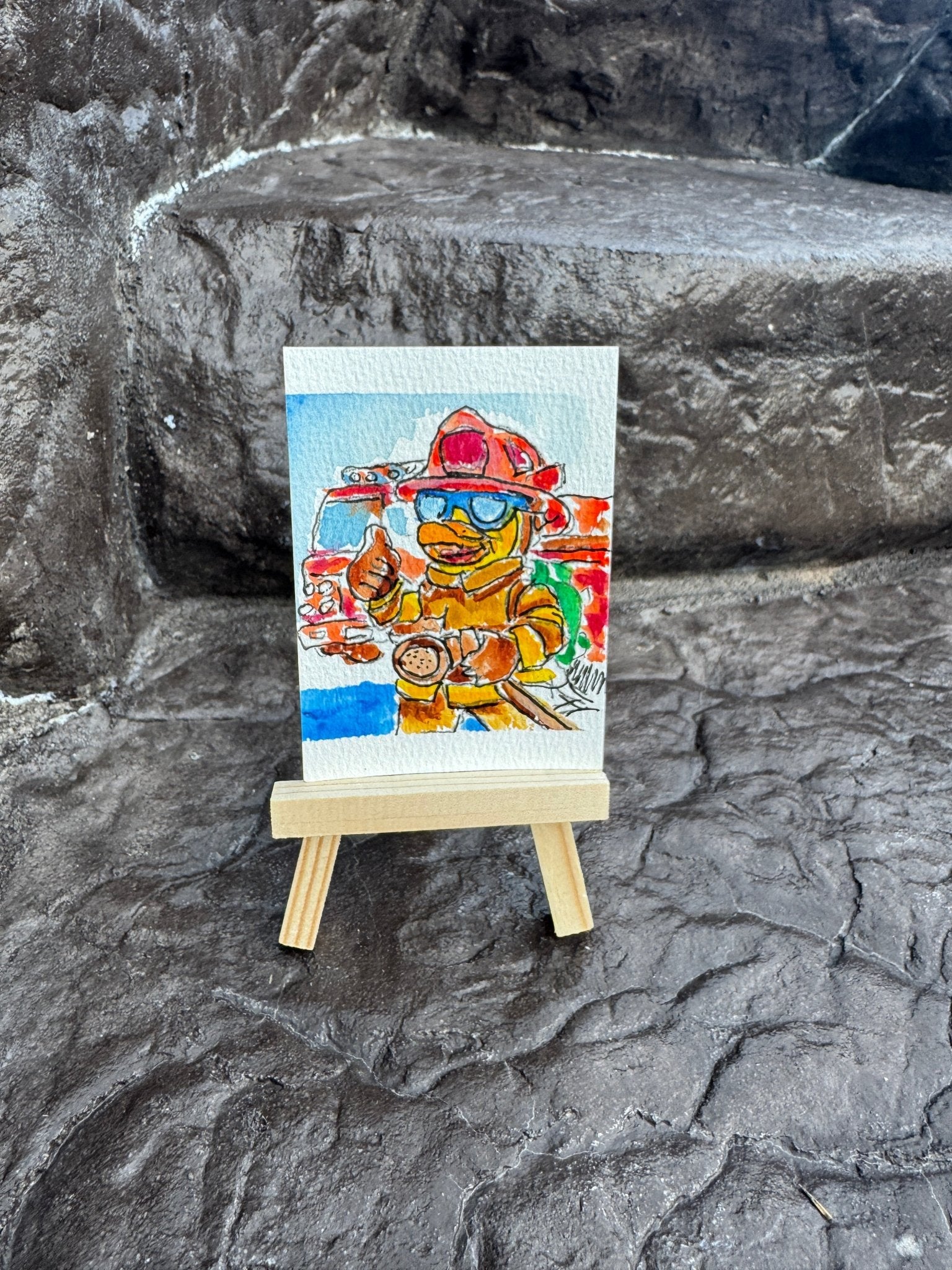 “On Duty” — Original Hand - Painted Hero Duck hand painted duck art card, collectible mini art, travel souvenir, cruise gift idea - The Duck & Compass Society