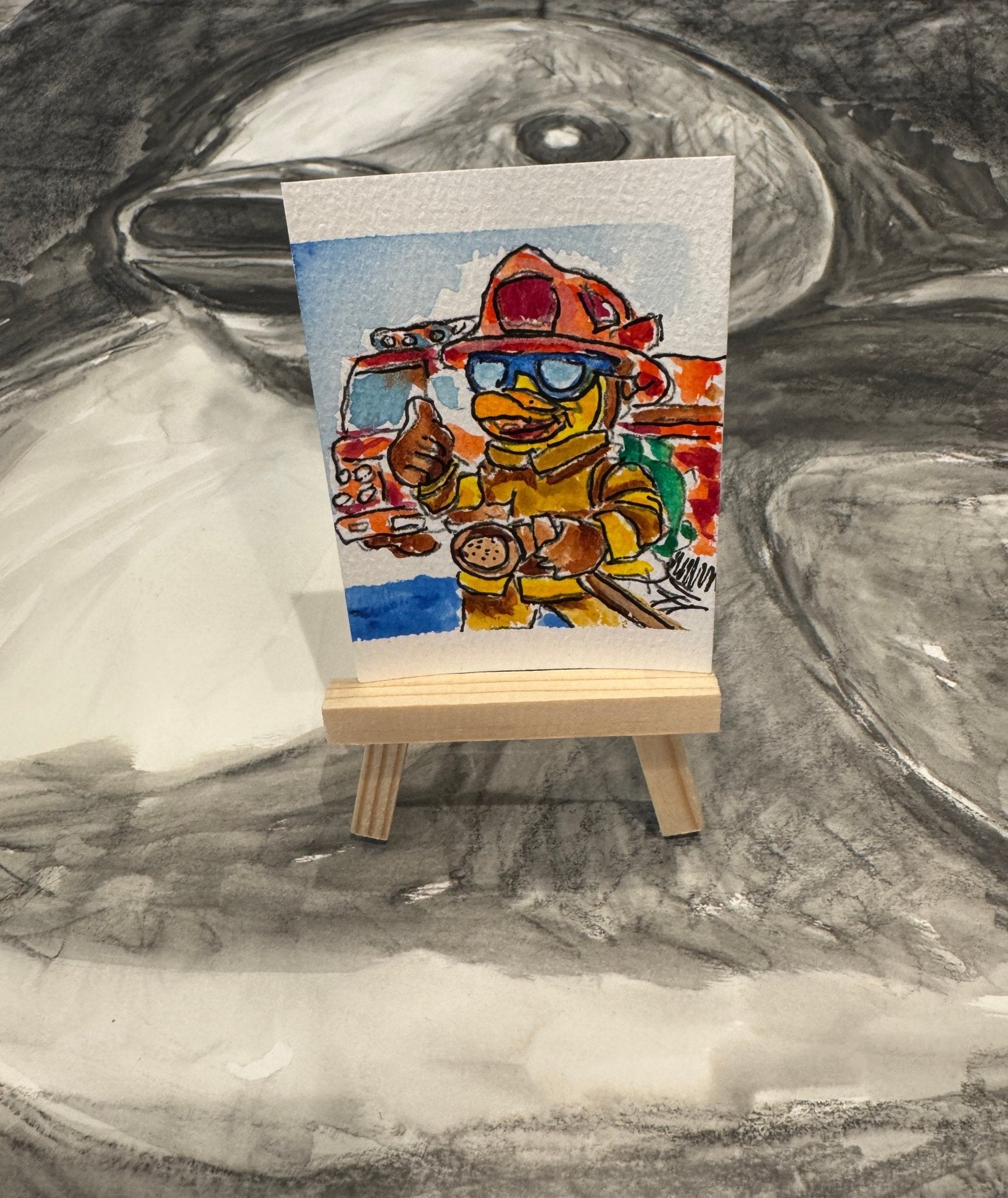 “On Duty” — Original Hand - Painted Hero Duck hand painted duck art card, collectible mini art, travel souvenir, cruise gift idea - The Duck & Compass Society