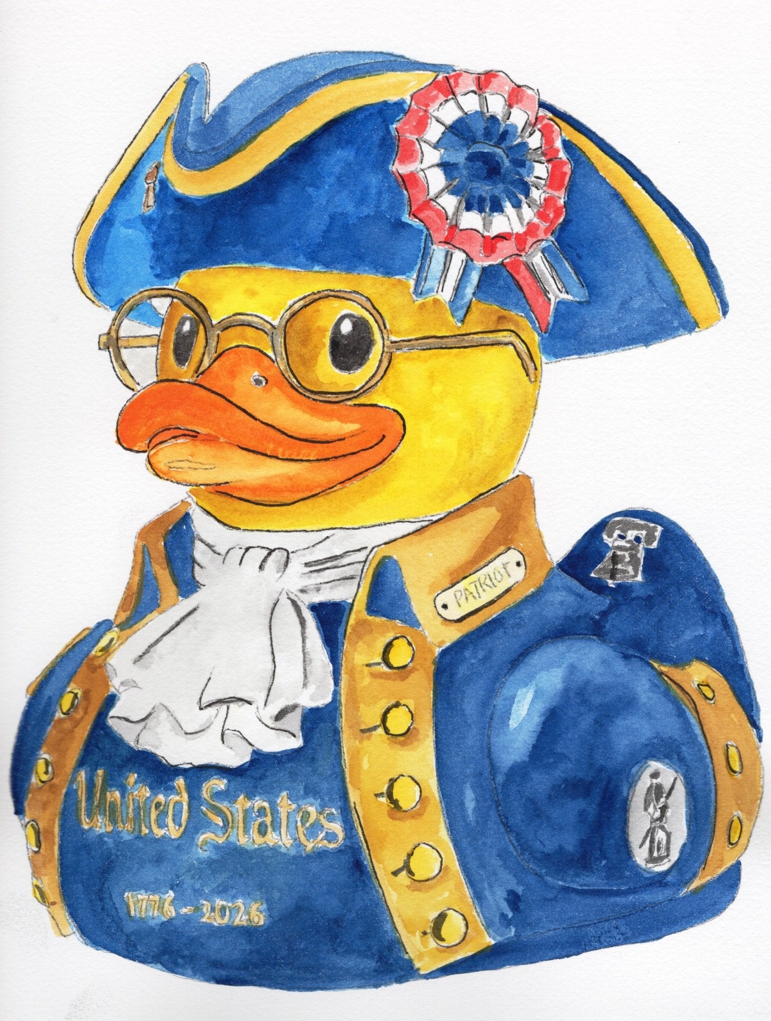 “Patriot Duck” — Original Hand - Painted Bicentennial Adventure Duck collectible card hand painted duck art card, collectible mini art, travel souvenir, cruise gift idea - The Duck & Compass Society