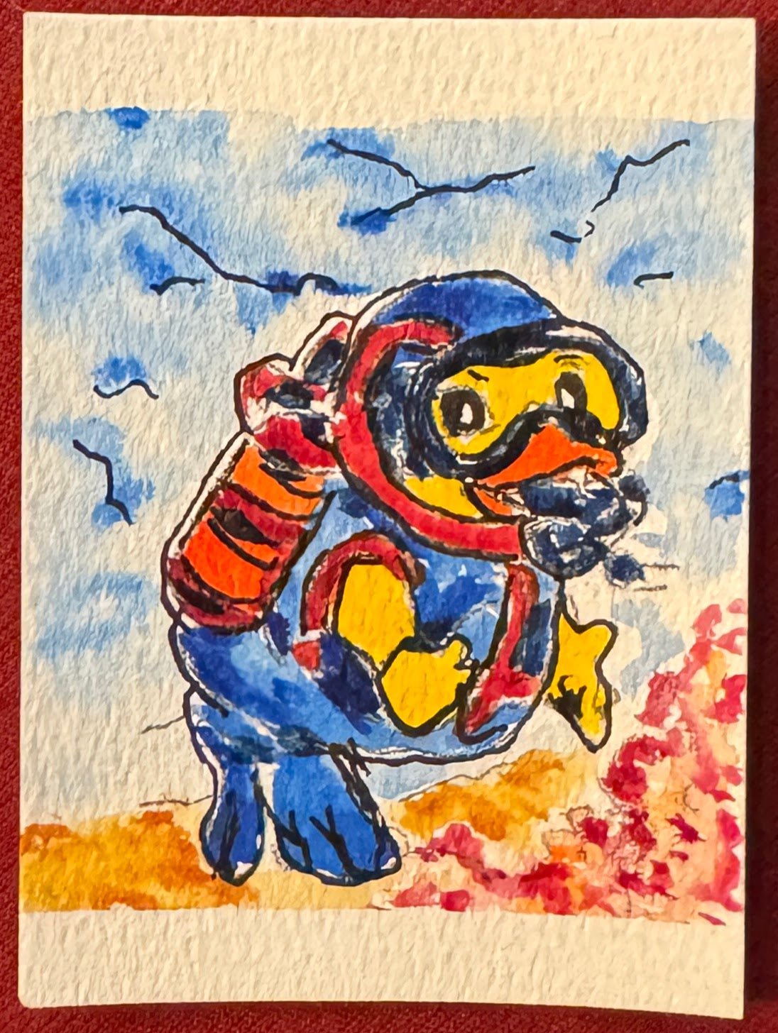 Robert Explorer Pack – T-Shirt, Hat & Original Art Card hand painted duck art card, collectible mini art, travel souvenir, cruise gift idea - The Duck & Compass Society