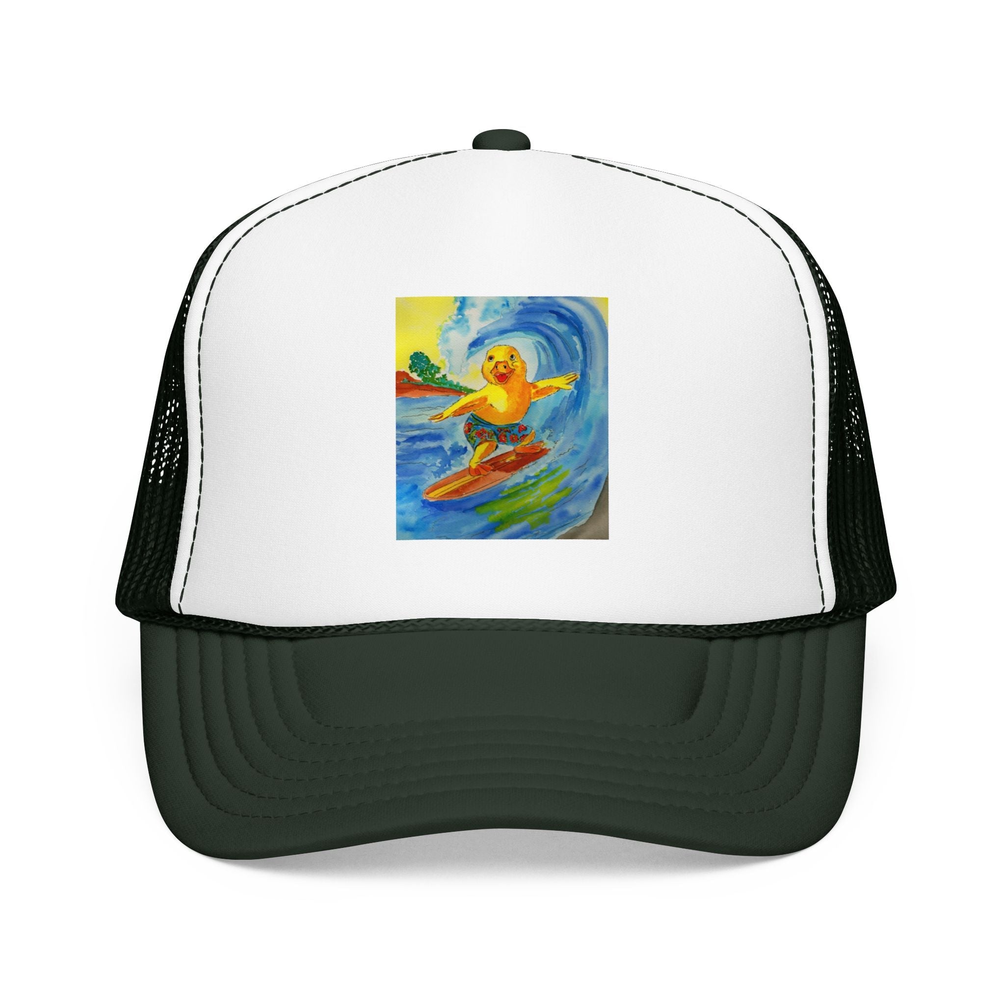 Robert Tubed Trucker Hat Hats hand painted duck art card, collectible mini art, travel souvenir, cruise gift idea - The Duck & Compass Society