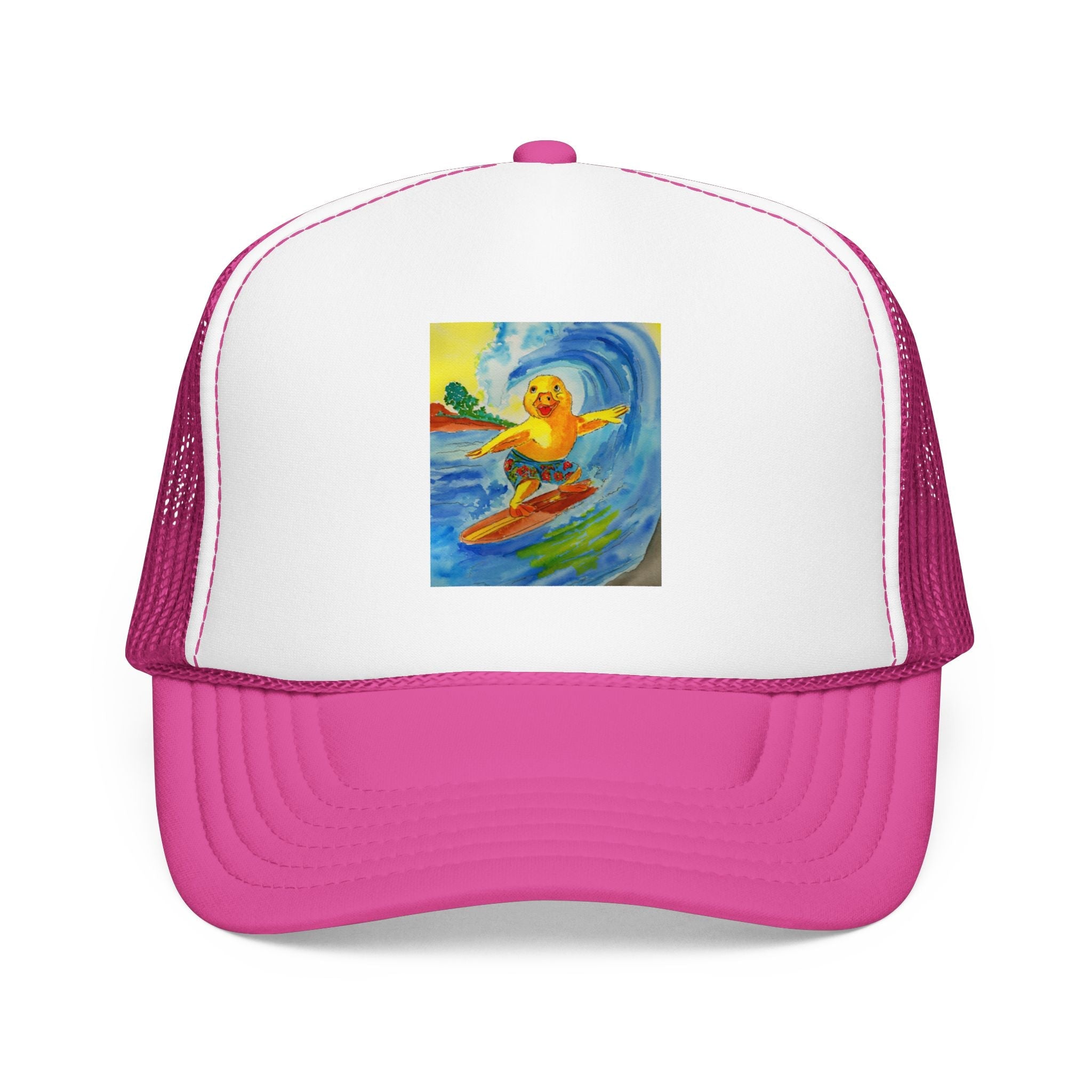 Robert Tubed Trucker Hat Hats hand painted duck art card, collectible mini art, travel souvenir, cruise gift idea - The Duck & Compass Society