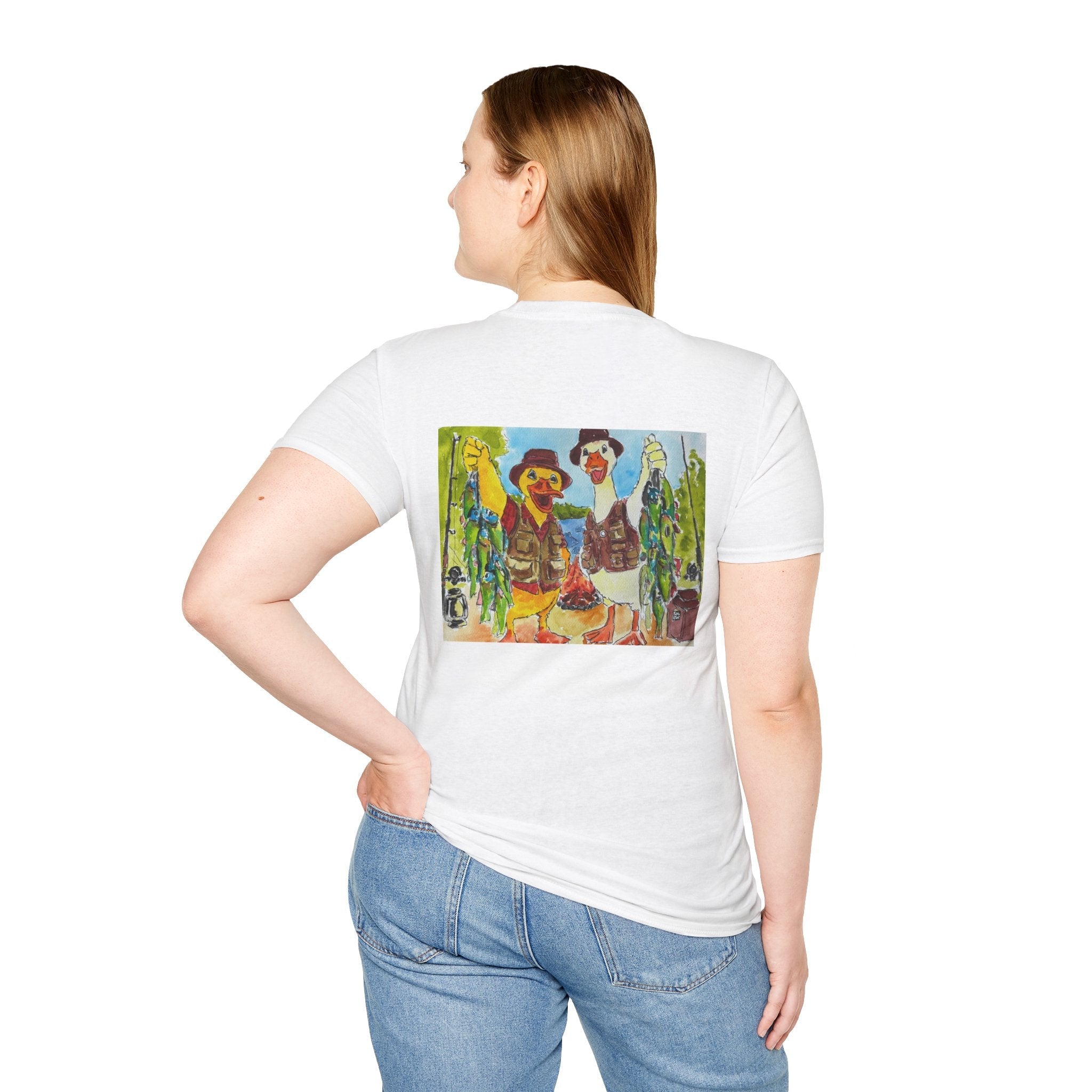 The Catch – Robert & Mike - Premium Tee T-Shirt hand painted duck art card, collectible mini art, travel souvenir, cruise gift idea - The Duck & Compass Society