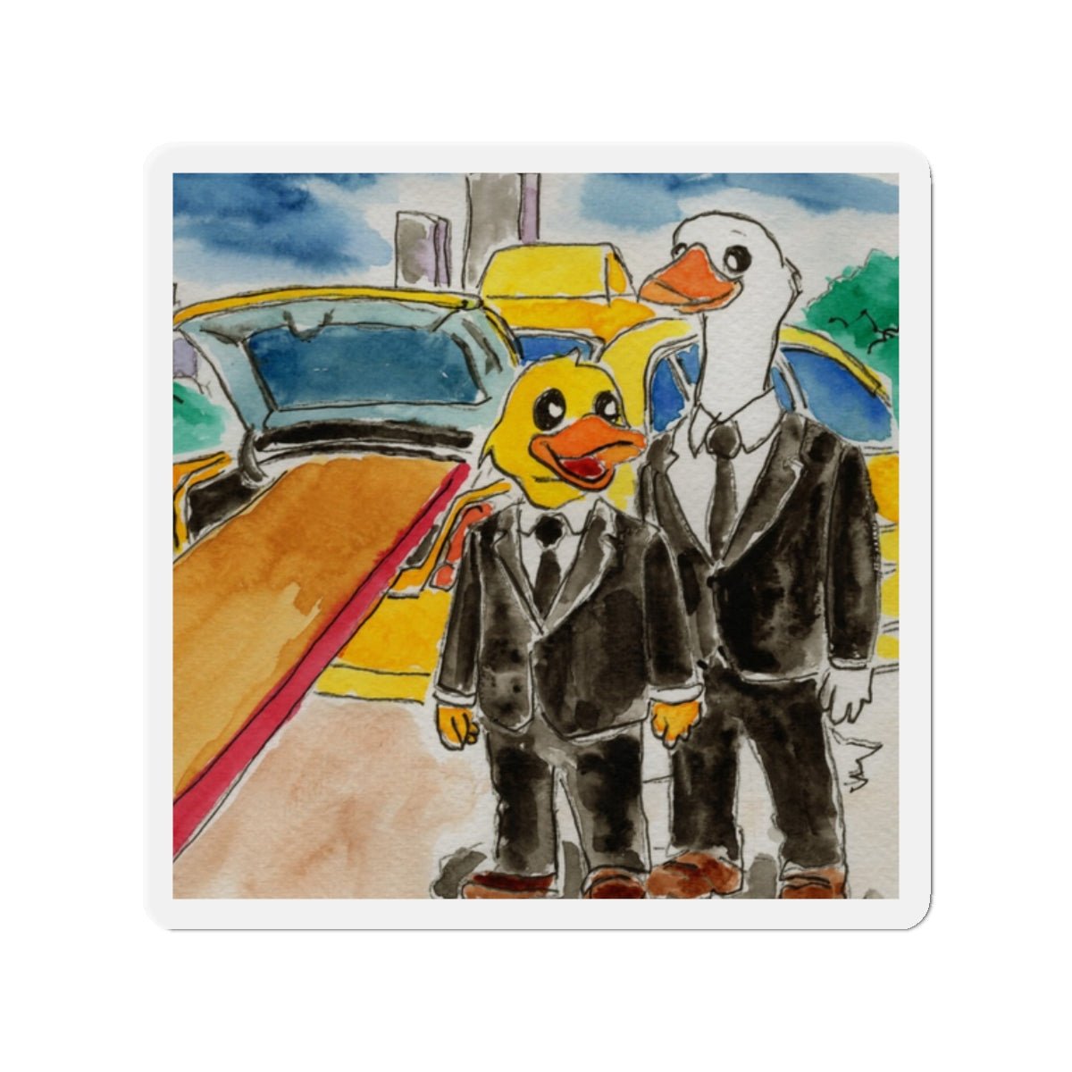 The Taxi Ride Magnet Home Decor hand painted duck art card, collectible mini art, travel souvenir, cruise gift idea - The Duck & Compass Society